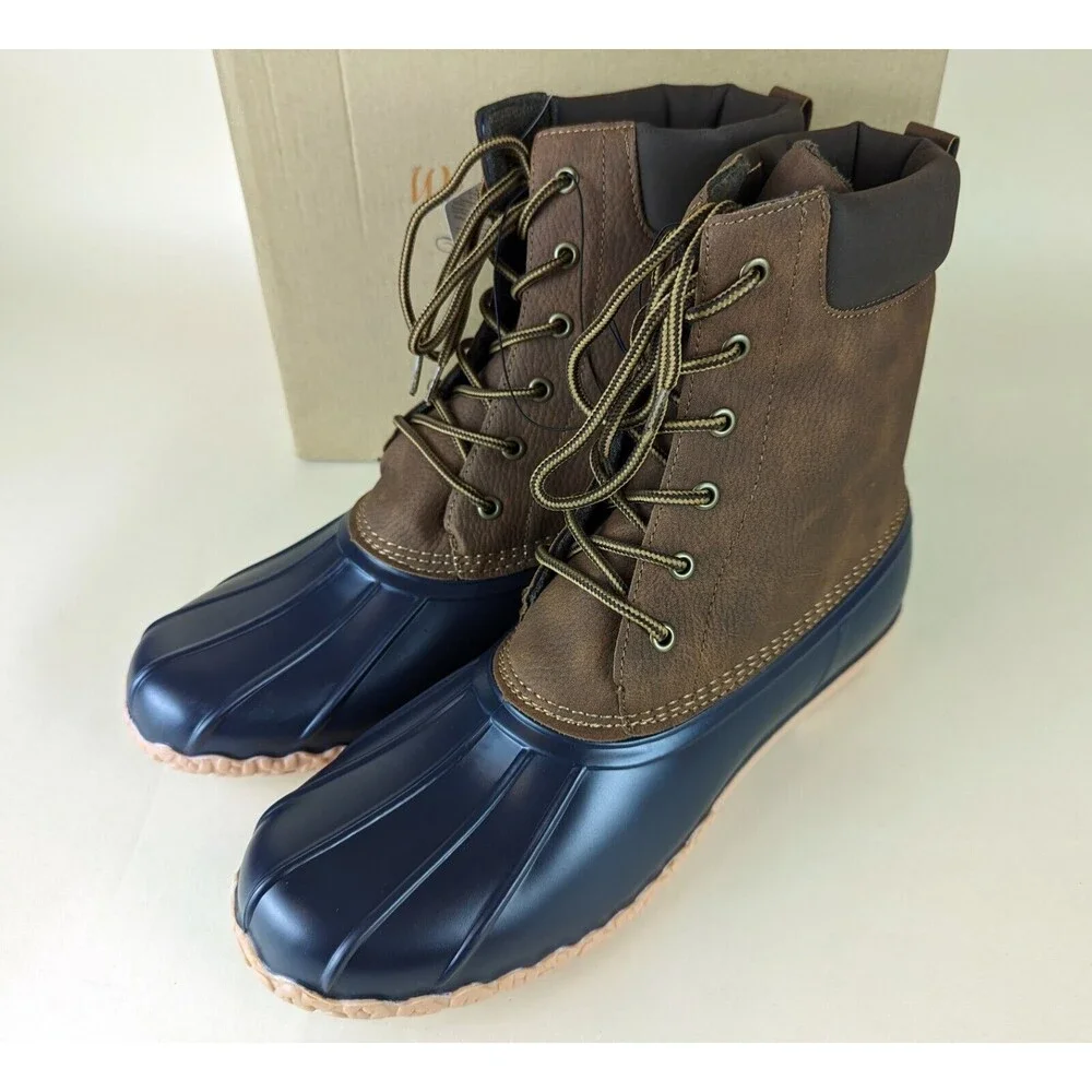 Weatherproof Vintage Adam II Duck Boots Mens 12M Tan Navy Faux Leather Shoes NWB